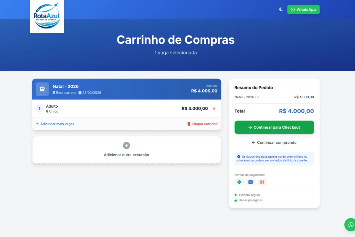 Checkout de excursão online