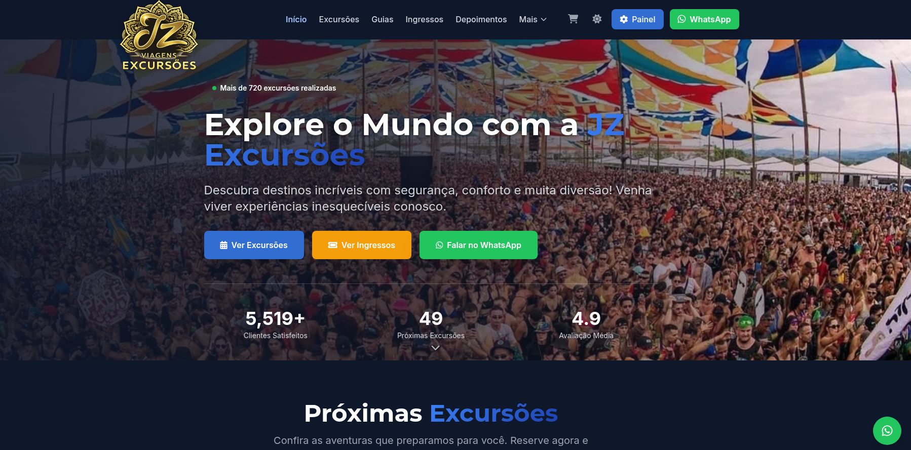 Site da JZ Excursões criado no Viagilize